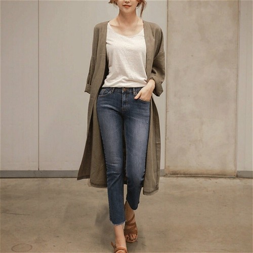 Lady Long Loose Linen Coat Jacket Outerwear Top Casual Cardigan Baggy Retro Chic - Picture 7 of 13