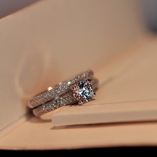 1ct Topaz Women's Engagement Unique AAA 925 Silver Band Wedding Ring Sets Sz 4-9 - Picture 7 of 21