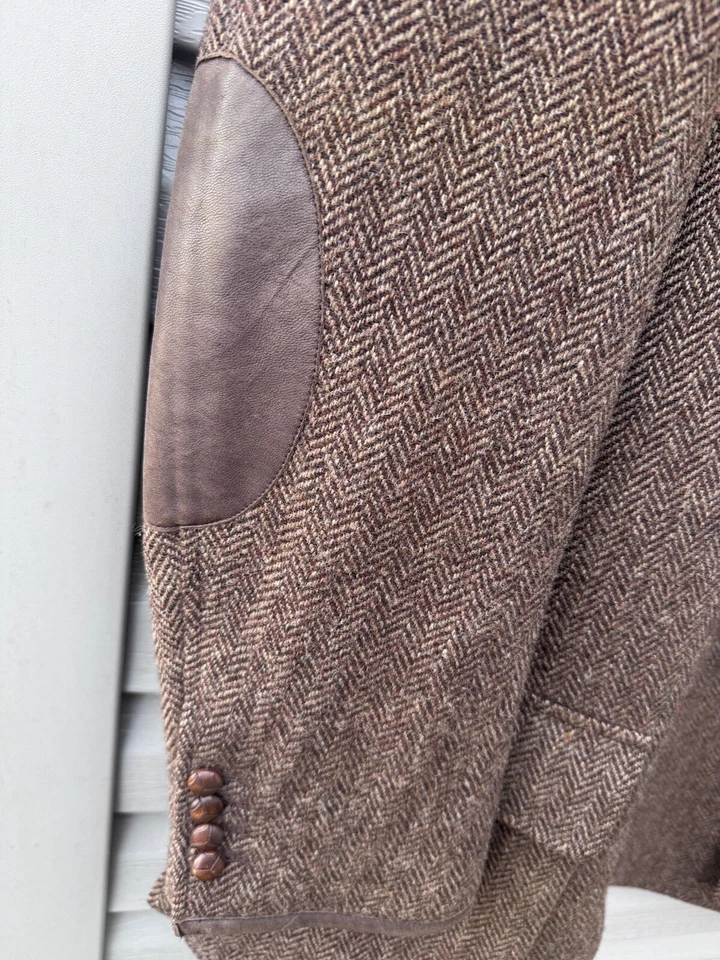 Chaqueta Polo Ralph Lauren De Colección Para Hombres 48L Tweed Cuero Espiga RRL Caza Foto 4 de 4