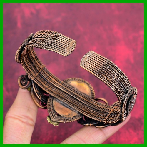 Mothers day Deal Copper Oval Natural Red Fire Labradorite Flower Bangle Bracelet - Picture 5 of 6