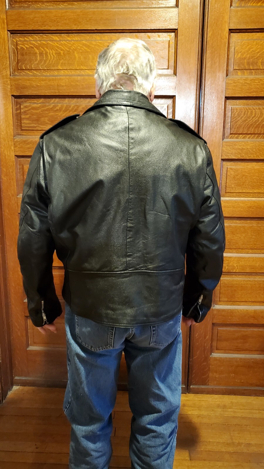 Vintage Cooper black leather motorcycle biker jacket … Gem