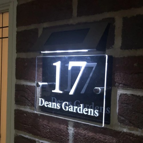 House Door Sign Plaque Solar Light Illuminated LED Personalised Door Number Name - Picture 5 of 7