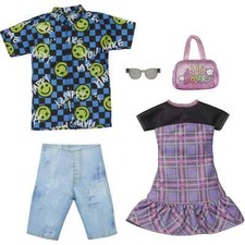 Barbie Ken Fashion Clothes Accessories Plaid Dress Smiley Shirt NEW 2 Outfits