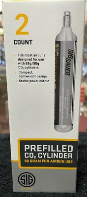 SIG SAUER (2) Prefilled CO2 Cylinders, 90 Gram Ea. For Airgun Use, Fits 88g/90g