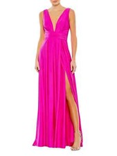 Mac Duggal Hot Pink V-Neck Ruched Sleeveless Gown Size 12 398