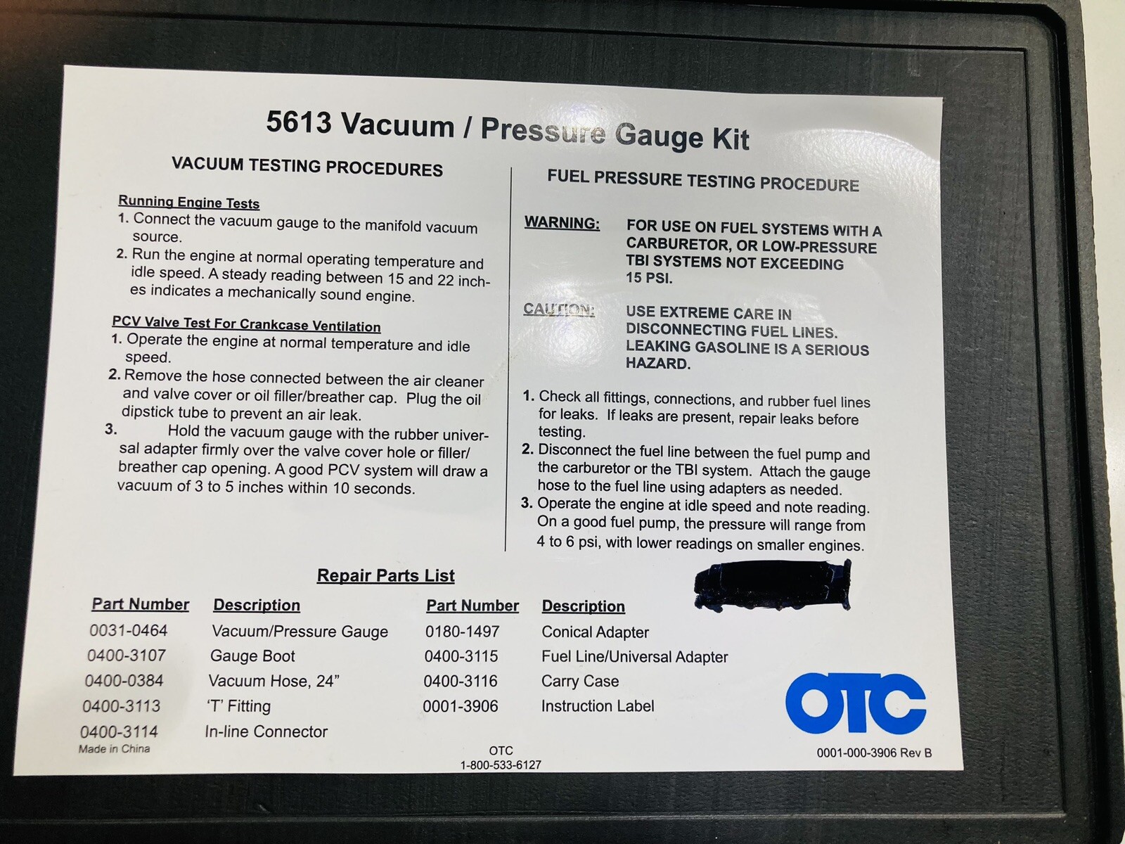 OTC 5613 Vacuum Pressure Gauge Kit eBay