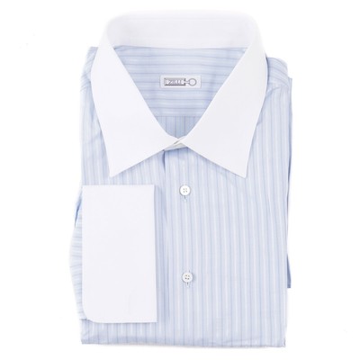 Zilli Sky Blue Stripe Superfine 200s Cotton Dress Shirt 17.75 (Eu 45) NWT