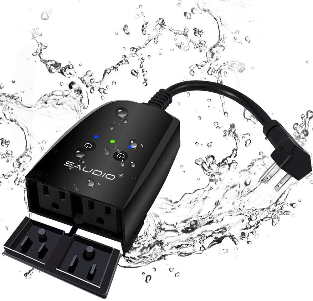 Outdoor Smart Plug, Waterproof Wi-Fi Outlet with 2 Sockets, Alexa