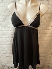 Victorias Secret Black Nightie Night Gown M Medium White Ruffle No Padding
