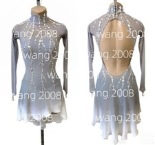 Ice Figure Skating Competition Dress Girls' Baton Twirling Costume gray dyeing
