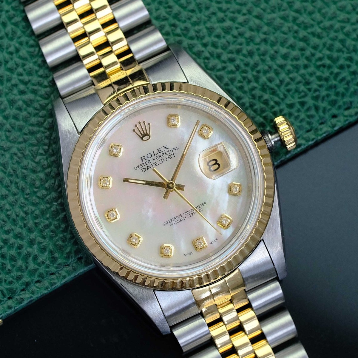 Rolex Datejust Watch 18KY & SS White Diamond Dial Fluted Watch w