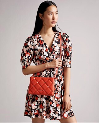 Ted Baker Red Quilted Gold Studded Mini Crossbody Handbag
