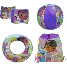 Doc Mc Stuffins and Friends 20" Beach Ball,Swim Ring,Arm Floats,&Drawstring Bag!