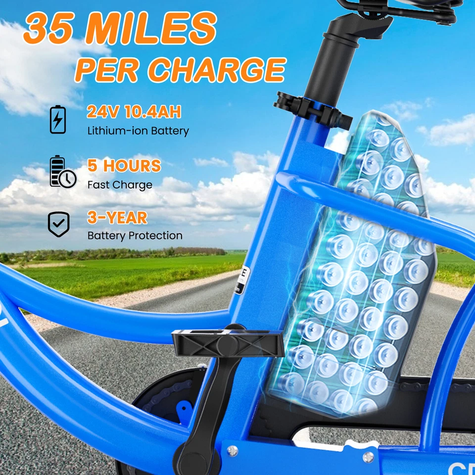 NAIZEA 16" Triciclo Eléctrico para Adolescentes 250W Motor 12.5 mph Ebike Bicicleta Trasera Foto 3 de 4