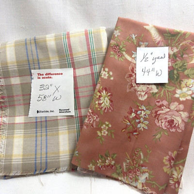 Cotton Decorator Plaid/Floral Coordinating Fabric Melon Beige F-3551