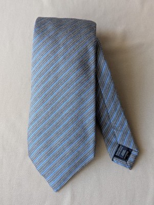 ALTEA MILANO Blue Gray Textured 45% Wool 55% Silk Striped Tie Made in Italy NWOT
