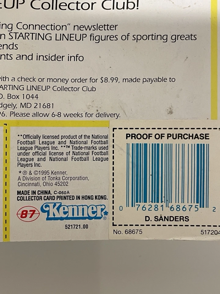 Kenner 1995 NFL alineación inicial Deion Sanders original nuevo en caja San Francisco Foto 4 de 4