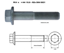 Image of FLANGE BOLT M20 X 90 METRIC COARSE ZINC FLAKE HIGH TENSILE GRADE 10.9 DIN 6921
