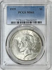 1935 PEACE SILVER DOLLAR PCGS MS61 CLASSIC BLUE LABEL