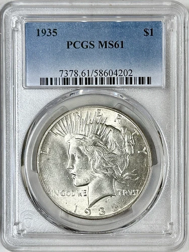 1935 PEACE SILVER DOLLAR PCGS MS61 CLASSIC BLUE LABEL