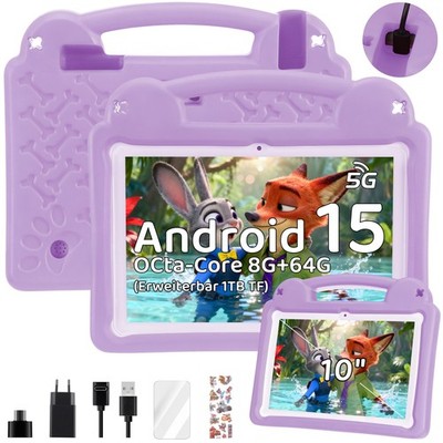 Kids Tablet 10.1 inch 2025 8GB+64GB 5000mAh Dual Camera Wifi6 Bluetooth Purple