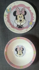 Disney Minnie Mouse Plate And Bowl Bows Go With Everything Child's Set Pink Blue