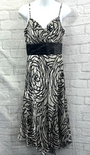 Nicholas Millington Silk Shift Dress Black White Animal Print Size 8 Party Beads