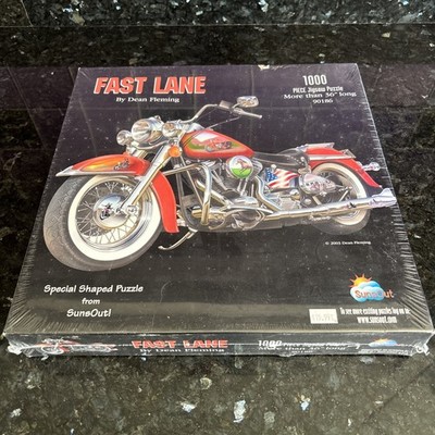SunsOut Fast Lane Motorrad geformtes 1000-teiliges Puzzle 36 Zoll lang USA neu
