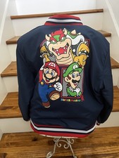 Super Mario Power Up Bomber Jacket Boys Size 8 Medium Blue NWOT