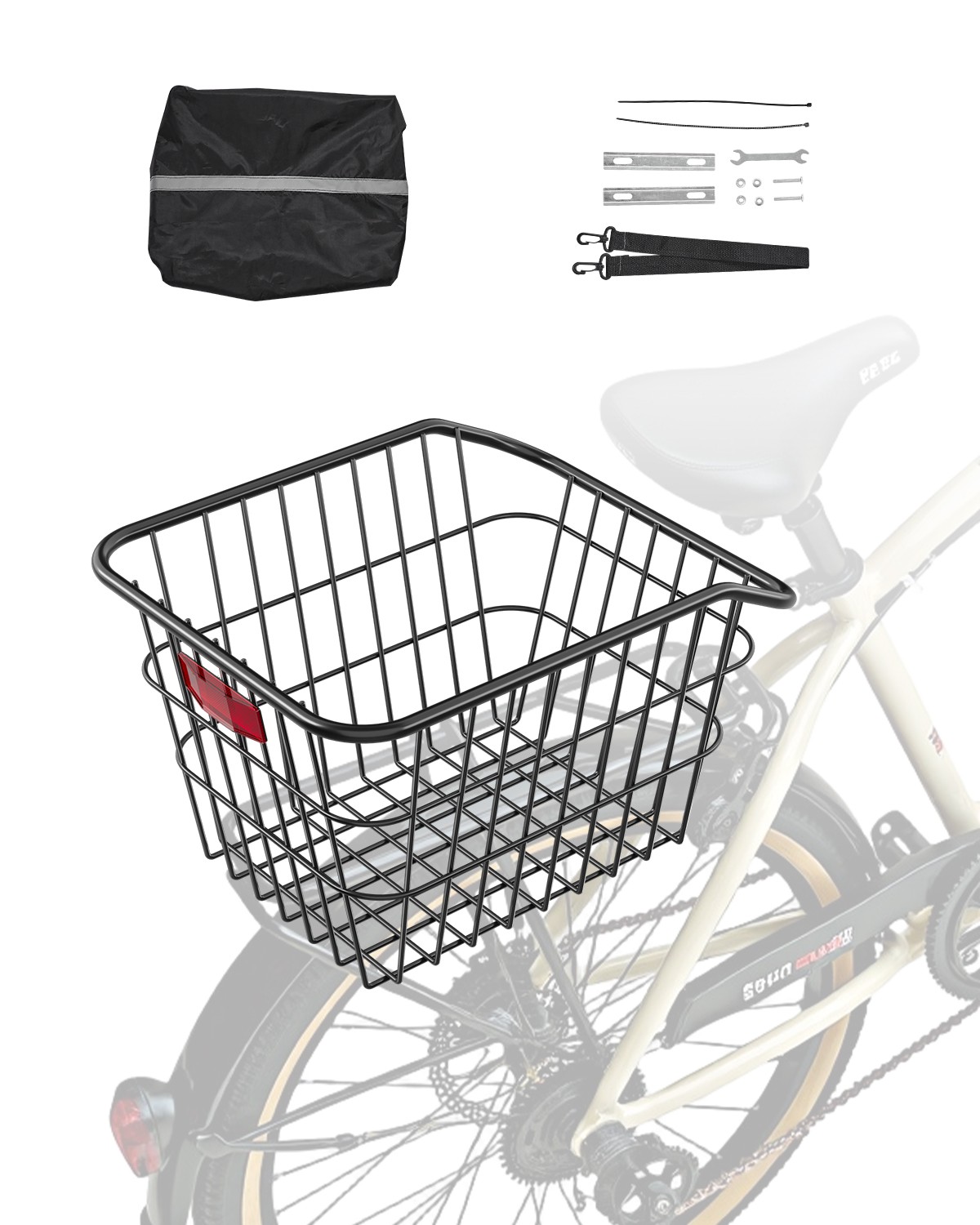 Panier Arrière de Vélo Anti-Chute VEVOR avec Feu Réfléchissant de Sécurité
