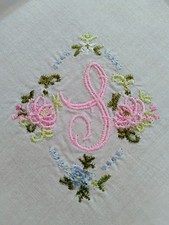 Vgt S Monogram Pink Embroidery White Cotton Hankie Handkerchief