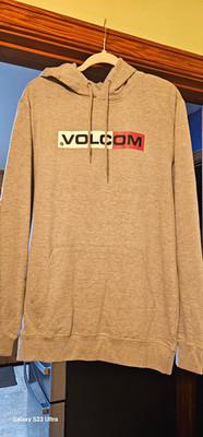 Volcom Men's M Gray Fleece Pullover Hoodie Logo Front Pocket Cotton Blend