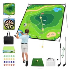 Golf Chipping Game Mat, 6x6FT Double Sided Golf Hitting Mat Set Outdoor Indoor