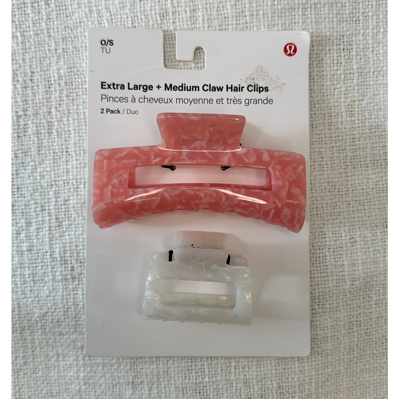 Lulmon XL + Medium Claw Hair Clips 2-Pack Pink White NWT