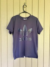 adidas Originals Womens Ribbed Trefoil Boyfriend T-Shirt Navy Blue Size Small