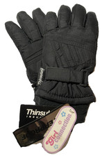 Girls Black Ski Gloves 3M Thinsulate Insulation 40 Gram Waterproof Kids Size 6-7