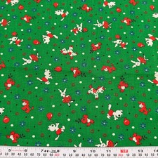 Vintage 30's Repro Animals Dots Flowers Green Unbranded Cotton Remnant 13" x 45"