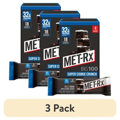 MET-Rx Big 100 High Protein Meal Replacement Bars, Super Cookie Crunch, 12 Ct
