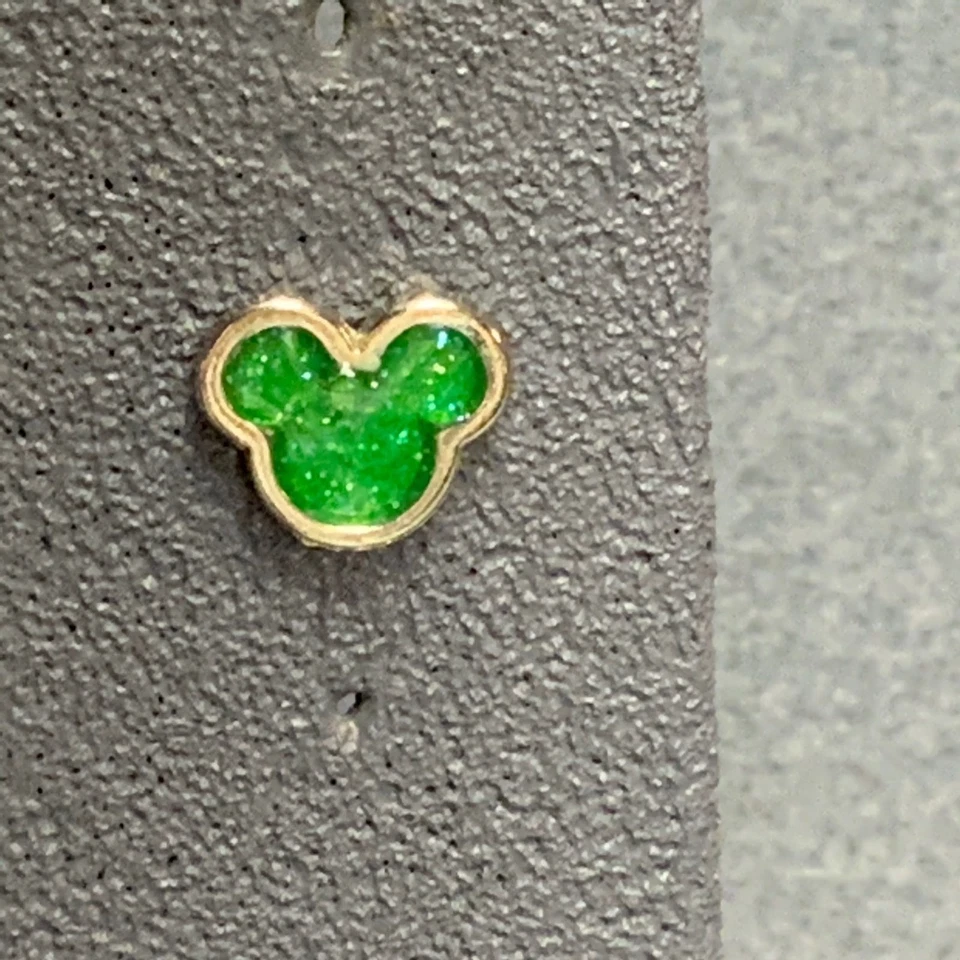 Disney Pierced Stud Earrings 0.5 In Mickey Mouse Ears Silver Green Sparkly Glam - Image 3 of 4