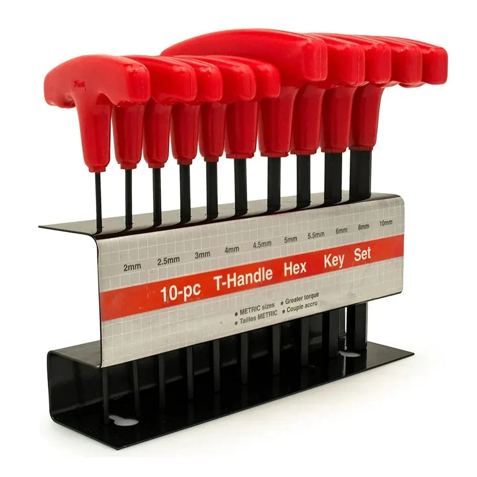 10pc Metric Or Inch T-Handle Hex Key Allen Wrench Tool Set Or Star Hex Key Set - Image 3 of 4