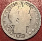 1893 Barber Silver Half Dollar. Key Date. Free Shipping