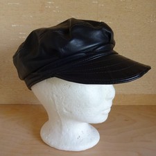 Vintage Black Leather Newsboy Motorcycle Biker Cap Hat Adjustable Size L/XL