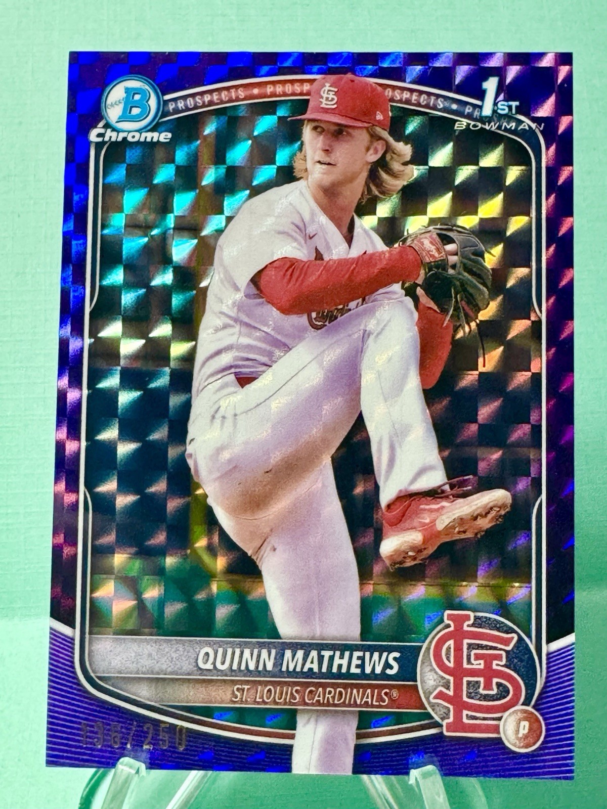 2025 Bowman Chrome Quinn Mathews BCP-25 Bowman Purple Geometric /250 Cardinals