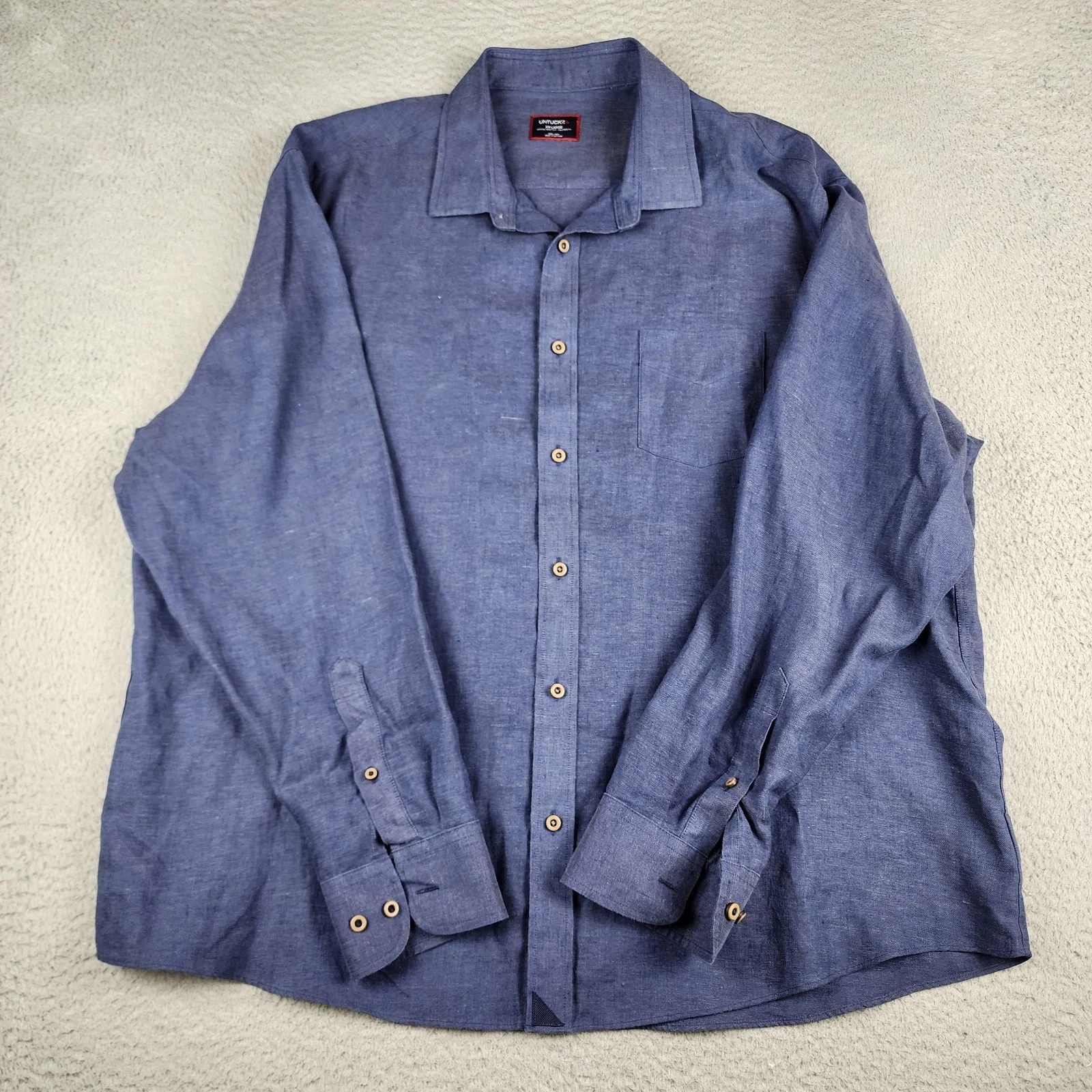 Untuckit Shirt Mens 2XL Blue Relaxed Fit Linen Wrinkle Resistant Vin Santo