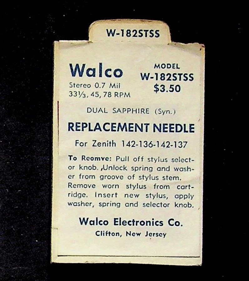 Aguja de repuesto Walco Zenith W-182STSS Sapphire NOS reproductor de discos Foto 3 de 4