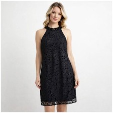 Black Lace Halter Sleeveless Wedding Cocktail Event Dress Keyhole Back XS
