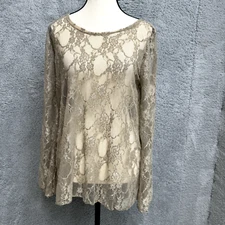 Lace Shirt Women M Tan Sheer Fairy Fairycore Etheral Feminine Romantic Angelic