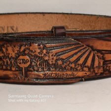 Vintage Kat Kuszak belt 1983 Brown Leather Belt 18 WHEELERS AND 2 Truck BUCKLES