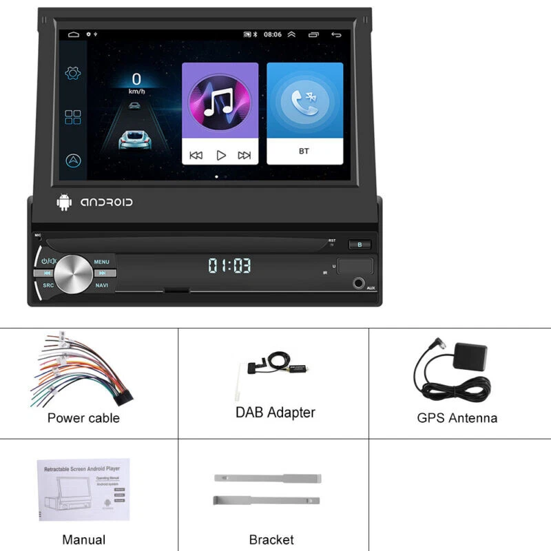 DAB+ 2+64G 1 DIN 7 Zoll Flip Out Android 15 Carplay Autoradio GPS Navi WIFI BT - Bild 3 von 4