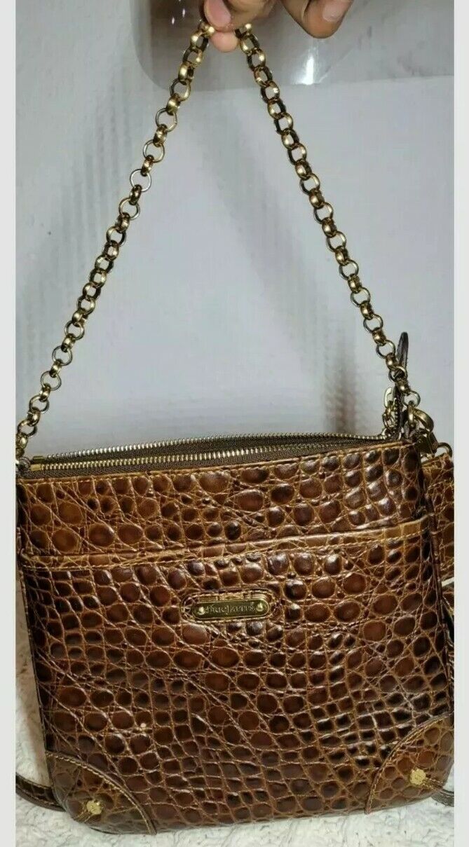 Eric Javits Gold Leather Brown Crossbody Bag $325… - image 2